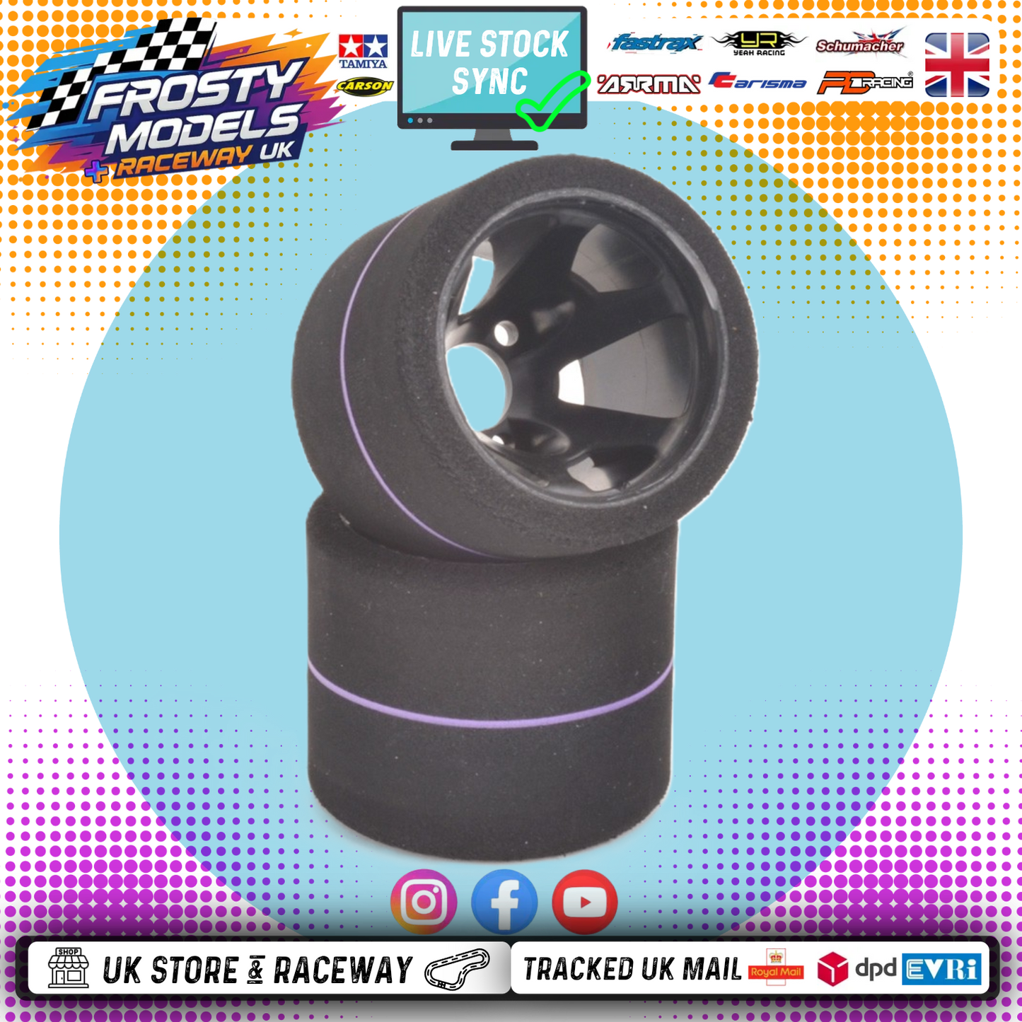 CONTACT RC - 1/12 GT12 LMGT3 Rear (3-Bolt) 38Sh Purple - 43mm - JT2-38USR (1pair) Wheel & Tyre Set Pre-Glued (BRCA Recommend)