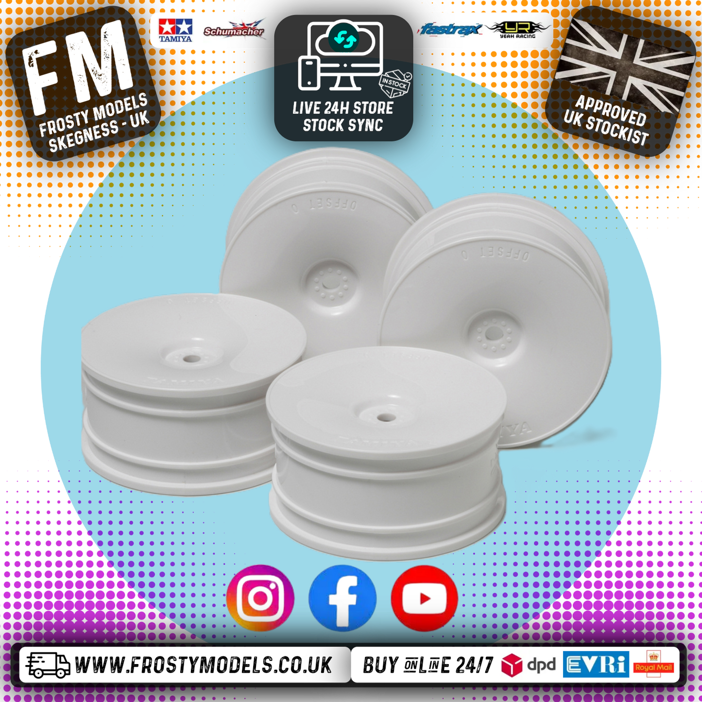 Tamiya 53914 - 1/10 Touring Car White Dish Wheels (26mm / O-Offset) 12mm Hex Drive