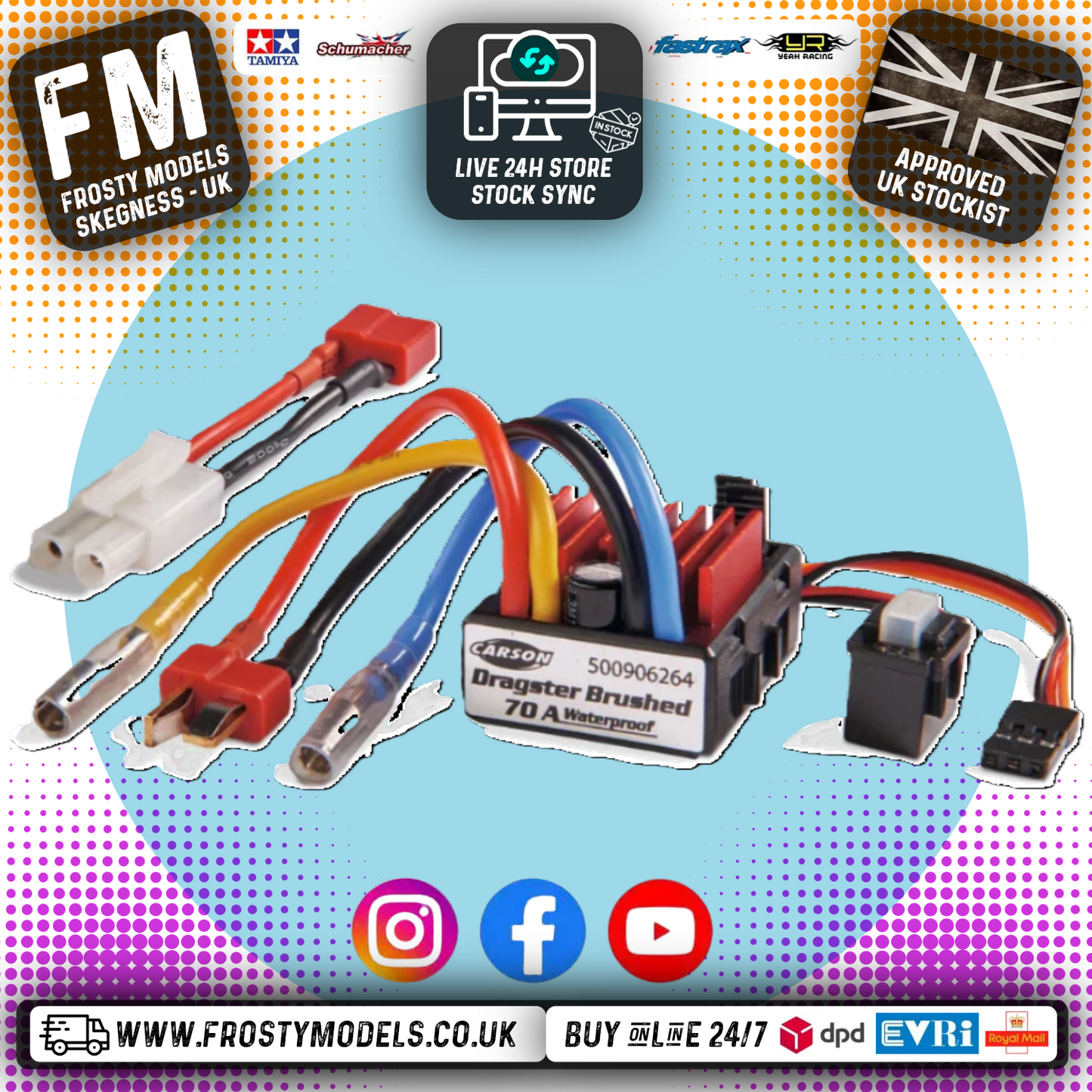 Carson Dragster - 1/10 RC BRUSHED ESC (like Hobbywing 1060) - TAMIYA PLUG (70AMP) Deans & Tamiya Plug