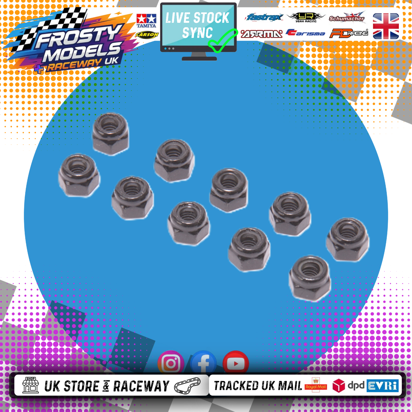 Schumacher - M3 1/12 WHEEL NUTS (5.5mm Socket) - BLACK LOCKNUTS (10PC) U4650