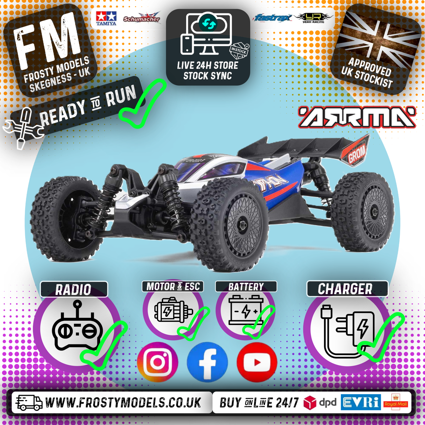 ARRMA - 1/14 TYPHON GROM MEGA BUGGY 4X4 RC RTR w/ Battery & Charger (Blue) - C-ARA2106T1
