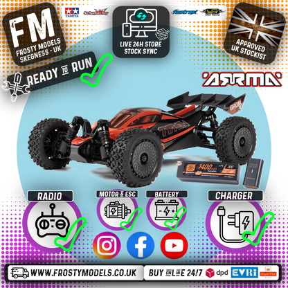 ARRMA - 1/14 TYPHON GROM 2S to 3S BUGGY BRUSHLESS BLX 4X4 RC RTR w/ Battery & Charger (RED) - C-ARA2306ST1