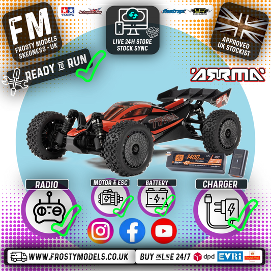 ARRMA - 1/14 TYPHON GROM 2S to 3S BUGGY BRUSHLESS BLX 4X4 RC RTR w/ Battery & Charger (RED) - C-ARA2306ST1