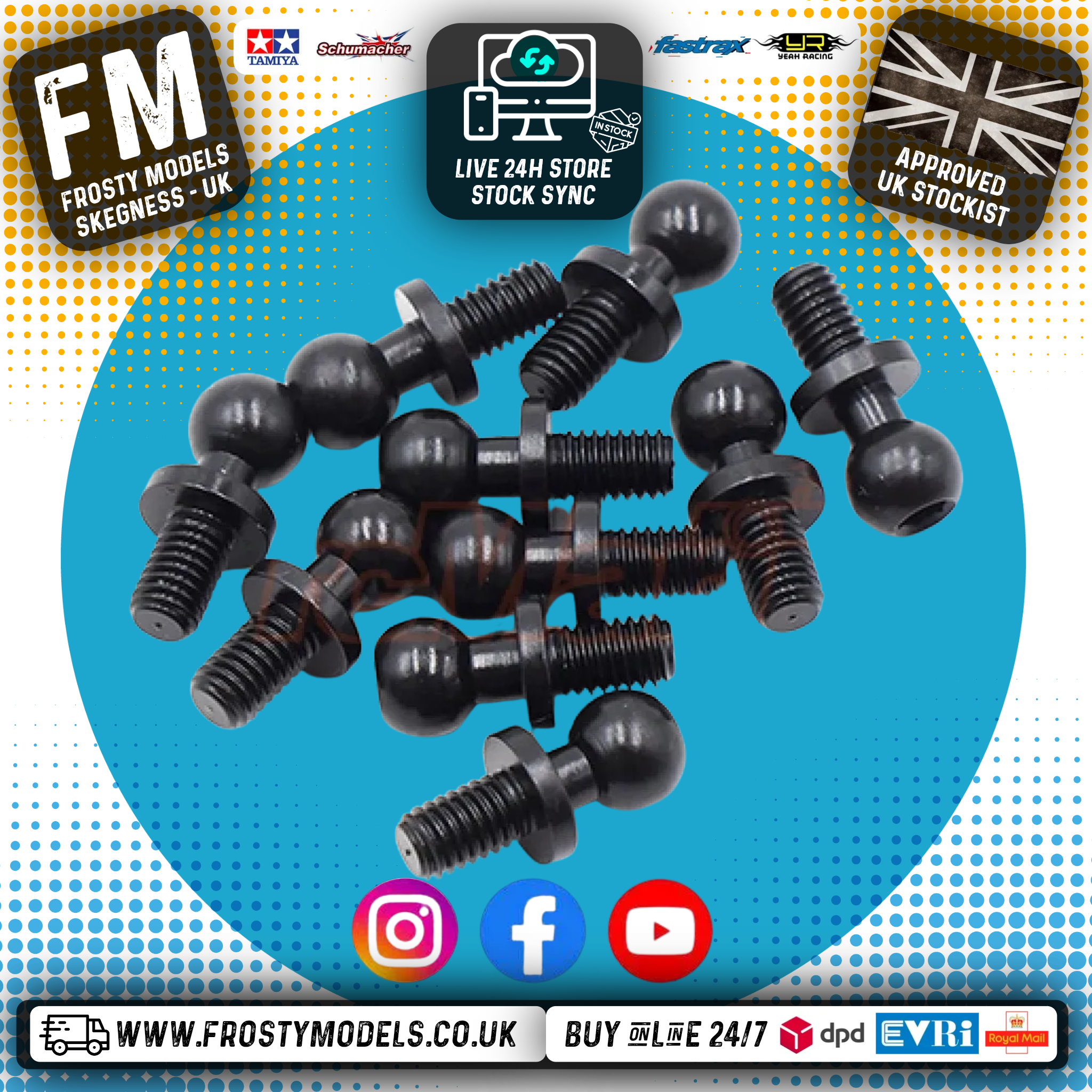 Yeah Racing - Steel 4.8mm Ball Stud M3 5mm Thread 10pcs - YA-0562