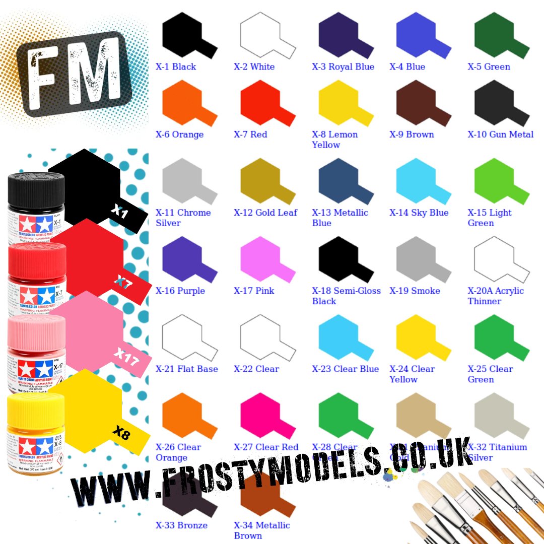 TAMIYA - X ACRYLIC GLOSS HAND/AIRBRUSH PAINT (10ML) X1 TO X34 ALL COLOURS LISTING