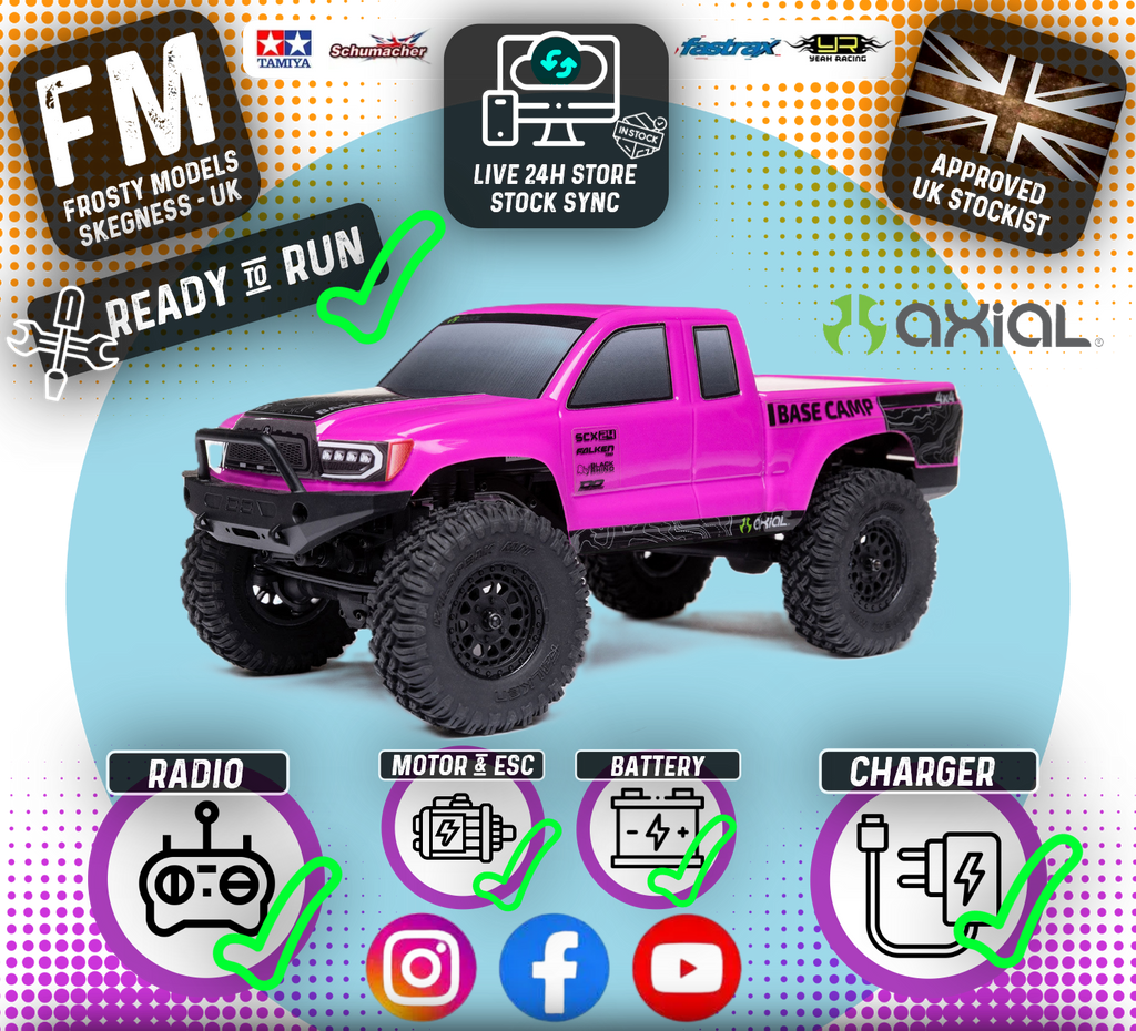 Axial - 1/24 SCX24 Base Camp 4WD Rock Crawler RTR w/Battery, Charger & Radio Set - Pink - C-AXI-1219T3