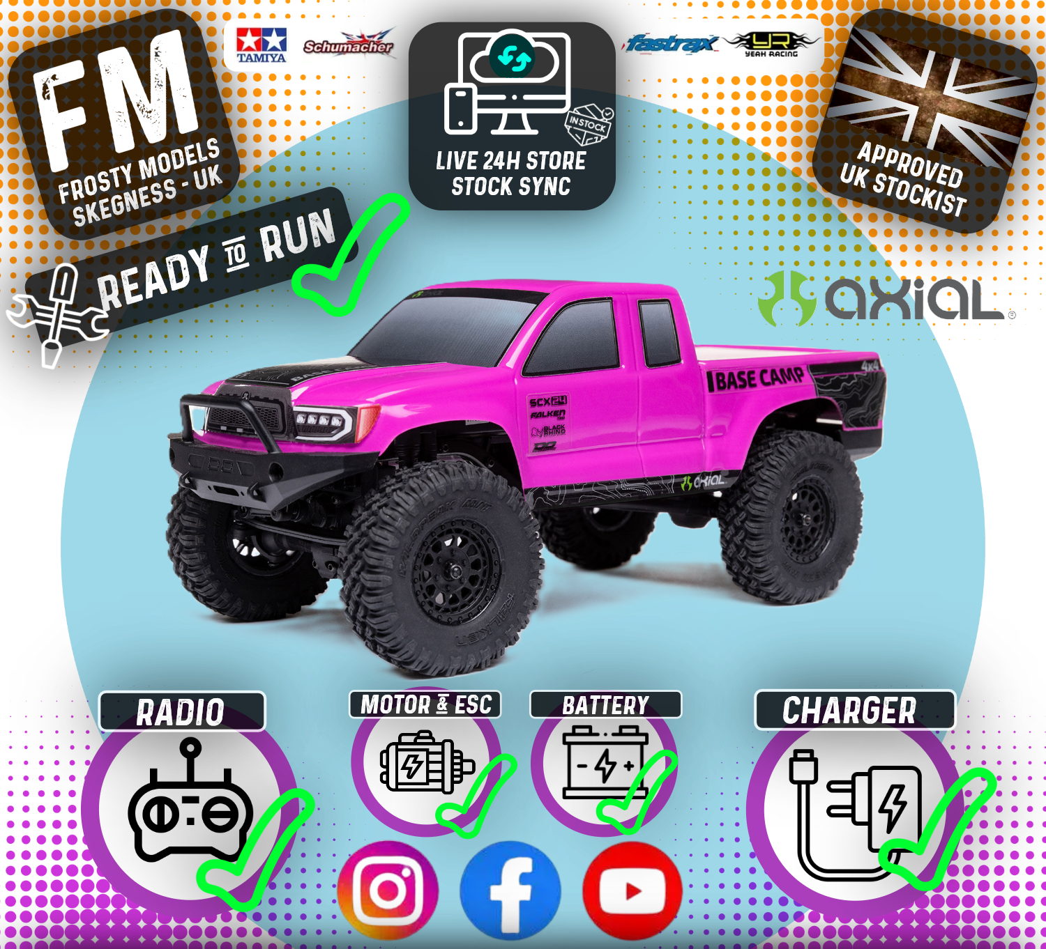 Axial - 1/24 SCX24 Base Camp 4WD Rock Crawler RTR w/Battery, Charger & Radio Set - Pink - C-AXI-1219T3