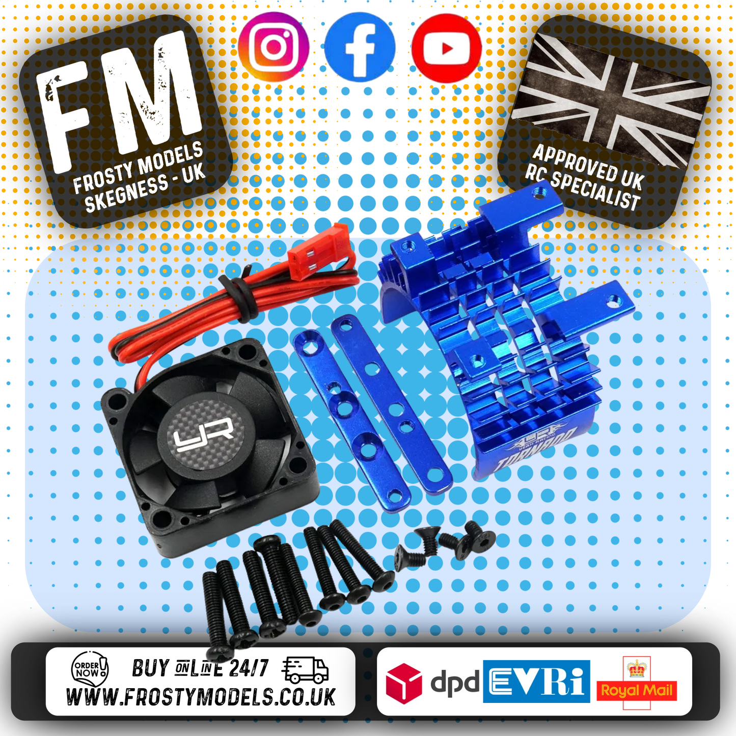 Yeah Racing - Aluminium 540 & 550 Motor Heat Sink w/Tornado High Speed Fan Blue - YA-0653BU