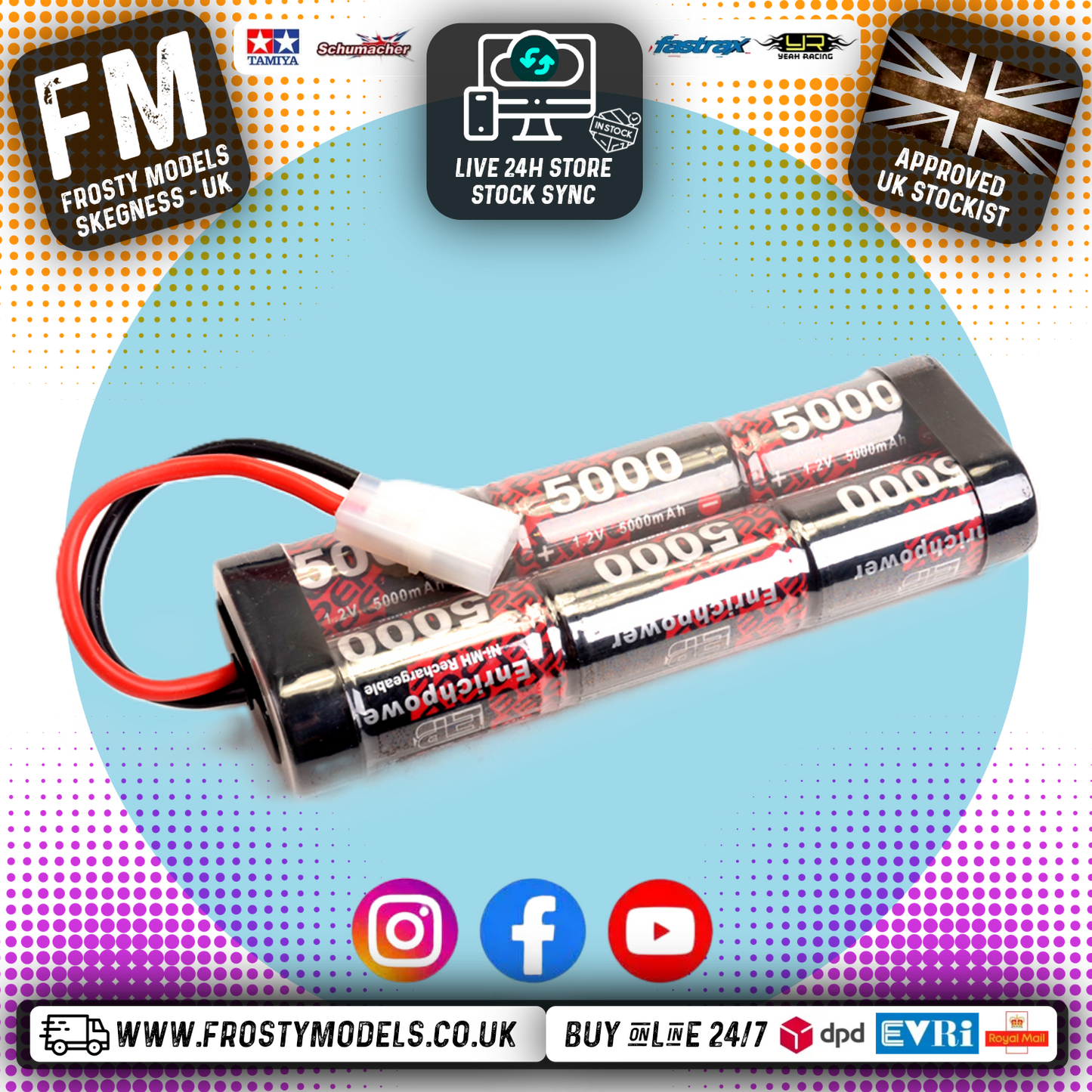 ENRICH POWER 6 CELL RC BATTERY STICK PACK - 5000mAh - 7.2V NIMH W/TAMIYA PLUG - FITS TT01E + OTHERS
