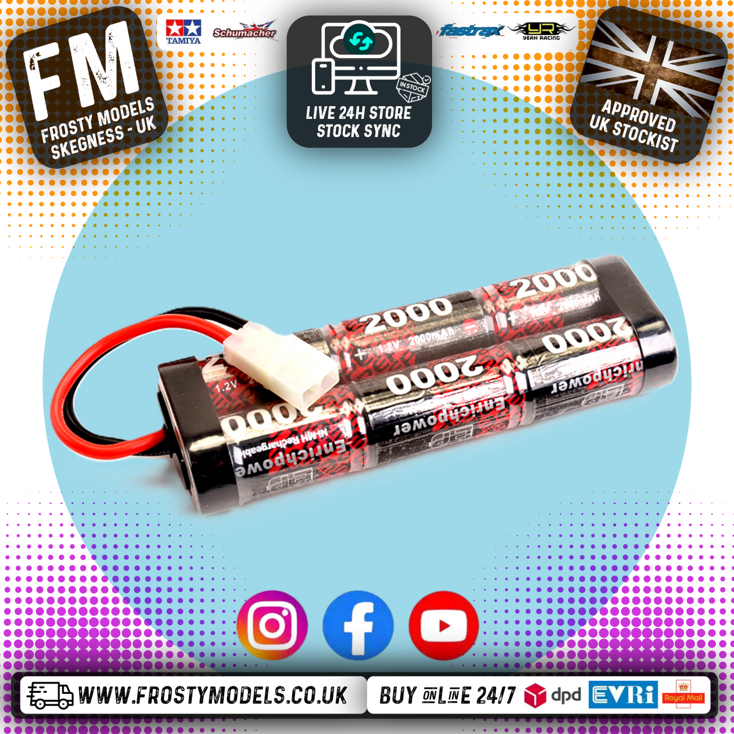 ENRICH POWER 6 CELL RC BATTERY STICK PACK - 2000mAh - 7.2V NIMH W/TAMIYA PLUG - FITS TT01E + OTHERS EP2000S