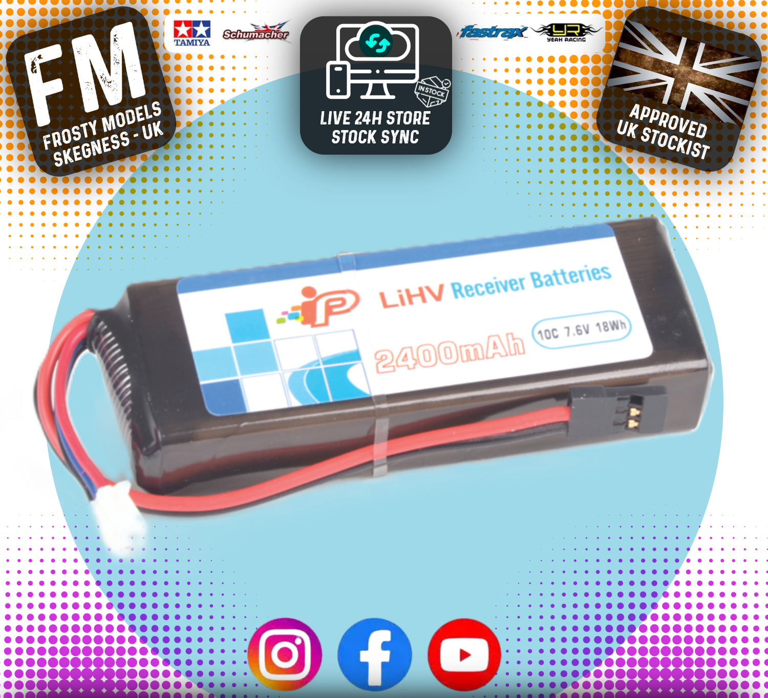Intellect - Tx RC Radio Lipo Rx/Tx Flat Pack Battery 2400mAh 7.6V HV 2S - SIZE 16.8x30.3x85.5mm (FUTABA PLUG) - IP752880D7R2-2S-SQ