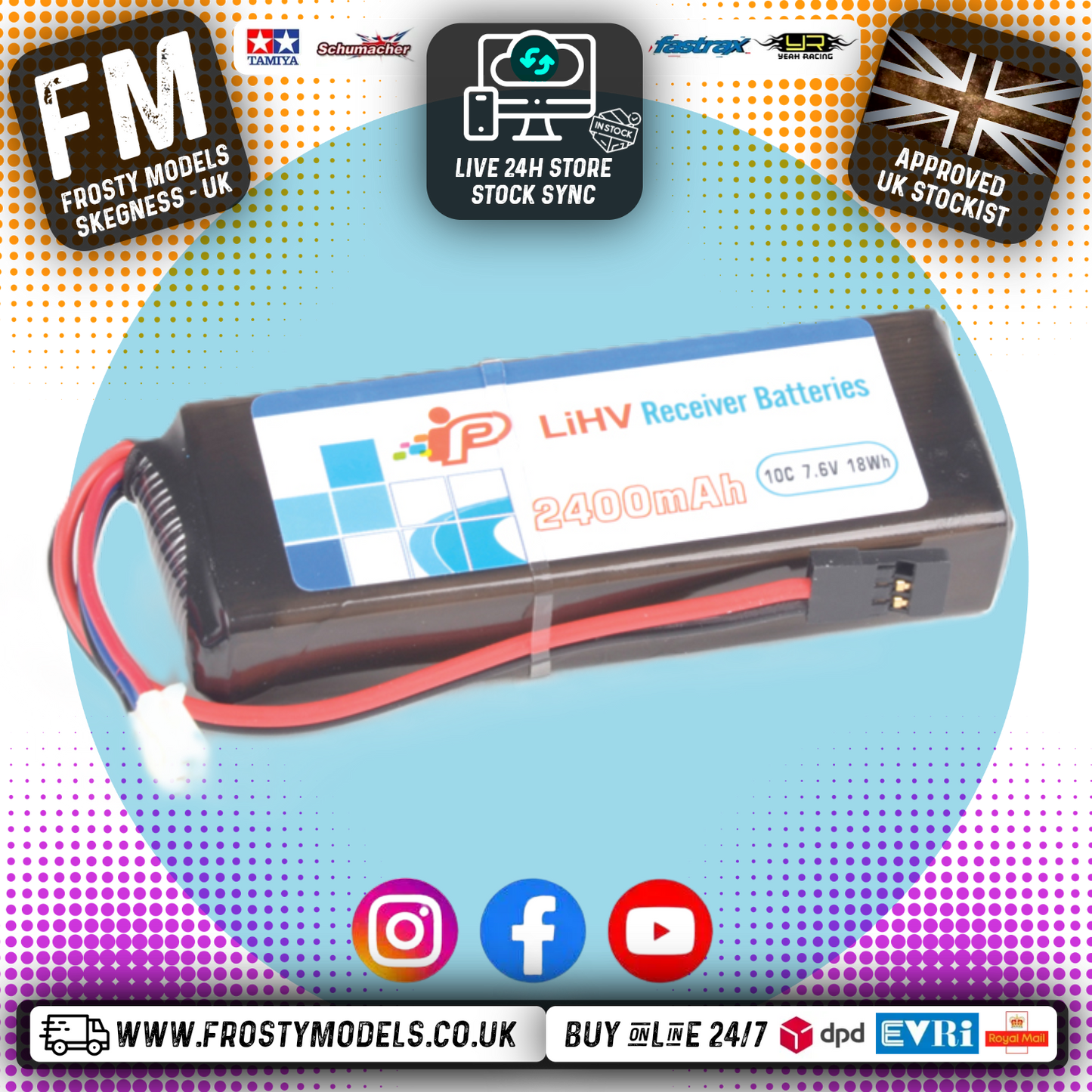 Intellect - Tx Radio Lipo Rx/Tx Flat Pack 2400mAh 7.6V HV 2S - SIZE 16.8x30.3x85.5mm (FUTABA PLUG) - IP752880D7R2-2S-SQ
