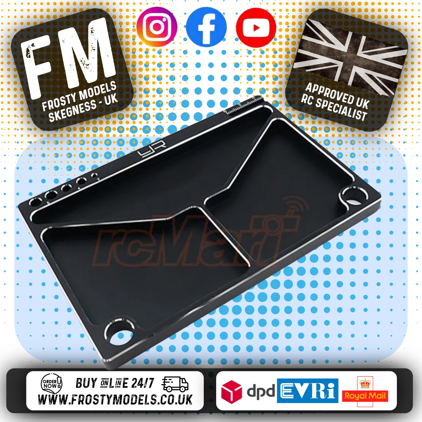 YEAH RACING - RC Aluminum Parts Tray TOOL HOLDER 14.5 X 9.5 X 0.9 cm Black - YA-0571BK