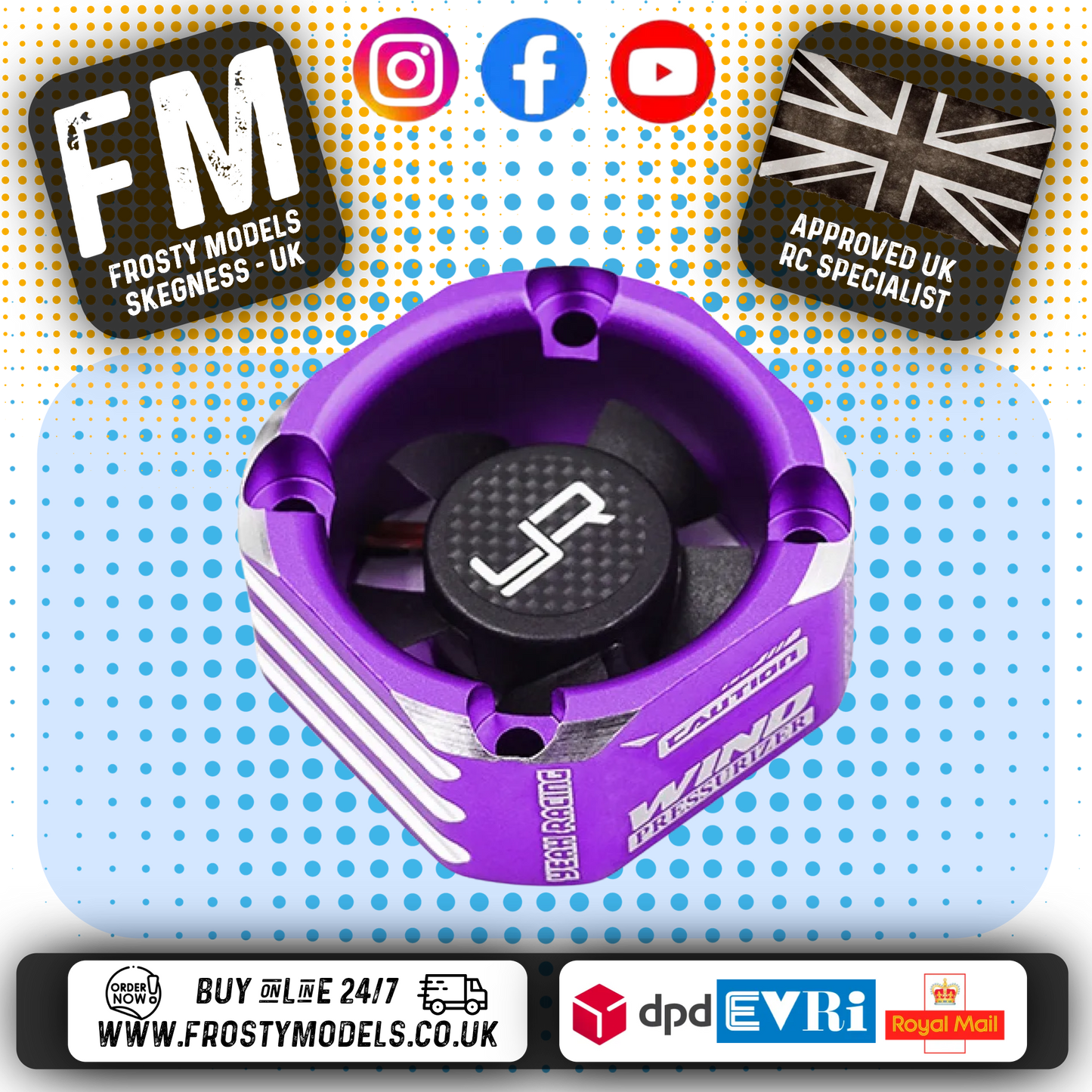 Yeah Racing - RC ALLOY 8.4V MAX Case 30mm Booster Cooling Fan Purple - YA-0576PP