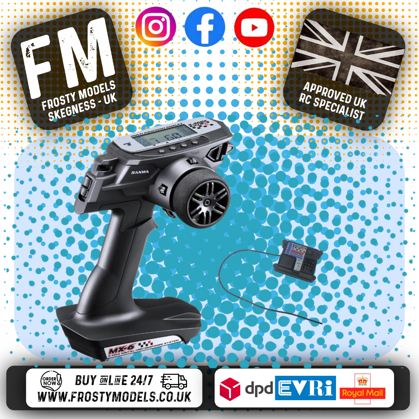 SANWA - STEERING WHEEL RADIO SET 3CH - MX-6 RC 2.4GHZ FH-E & RX-391W - SA101A32571A