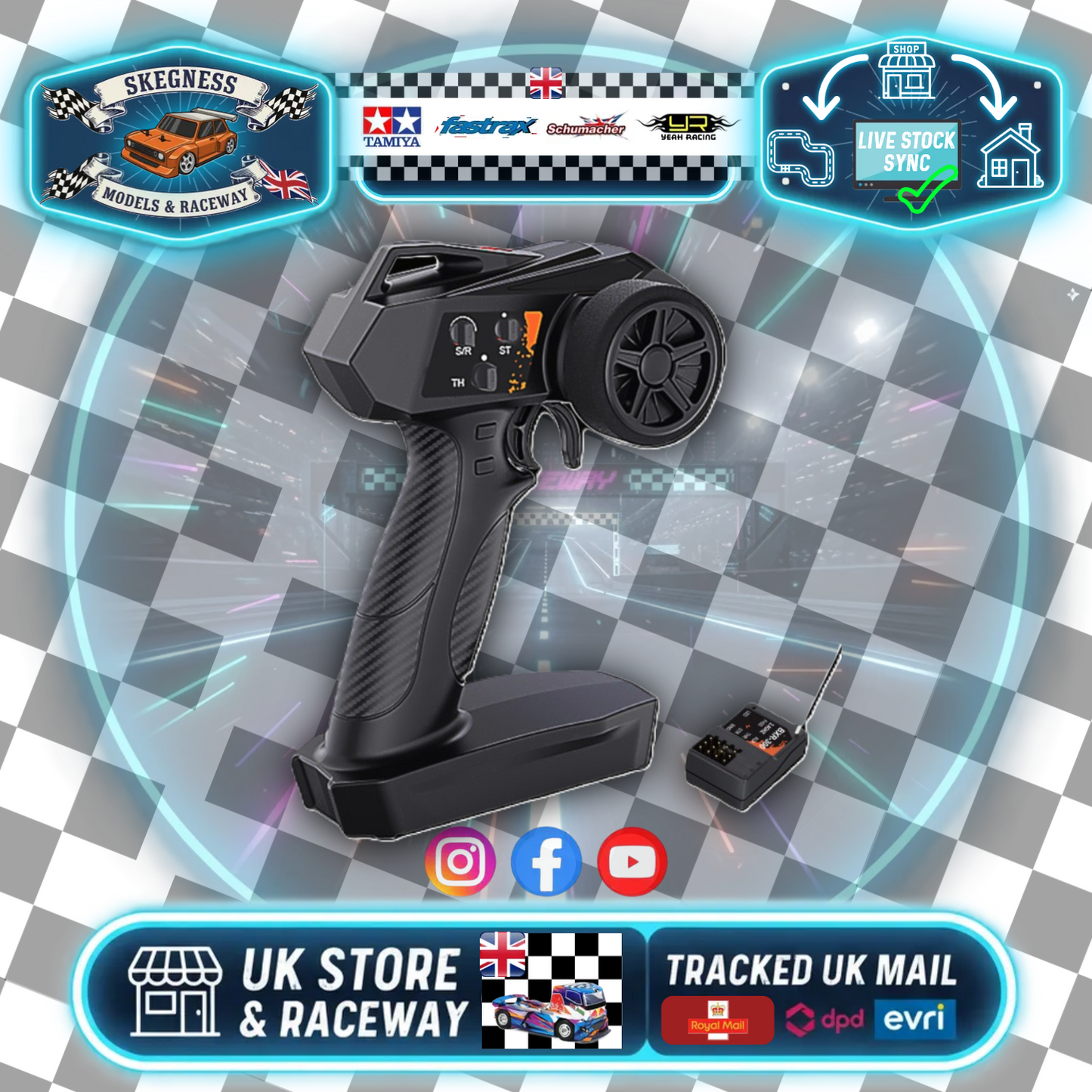 PD Racing - Radio System 3Ch 2.4GHz RX & TX (Ideal for Beginner Racer) BX300 (has 50/75/100% Speed Limit Switch & Dual Rate Steering)