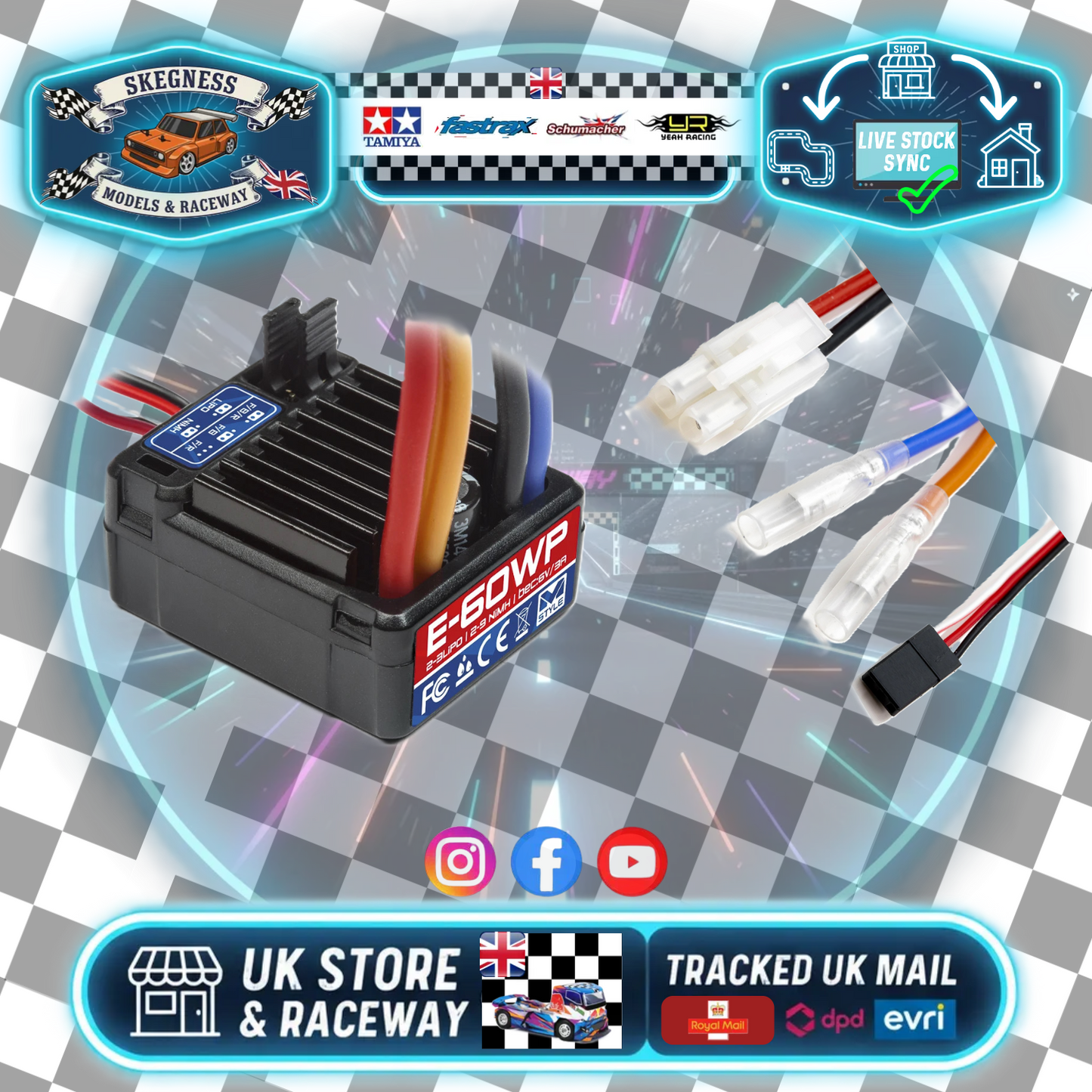 M-Style (Same as Hobbywing) 1060 60A - 1/10 RC BRUSHED ESC - (TAMIYA PLUG) E-60WP (TT01E Euro Truck Racing Stock Spec)