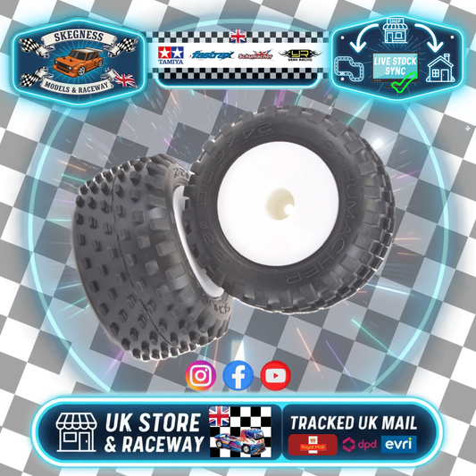 Schumacher - Truggy Stagger Rib (Yellow Grade) Truck Tyres - Pre-Glued Wheels (2pcs) - U6877 (opened packet)