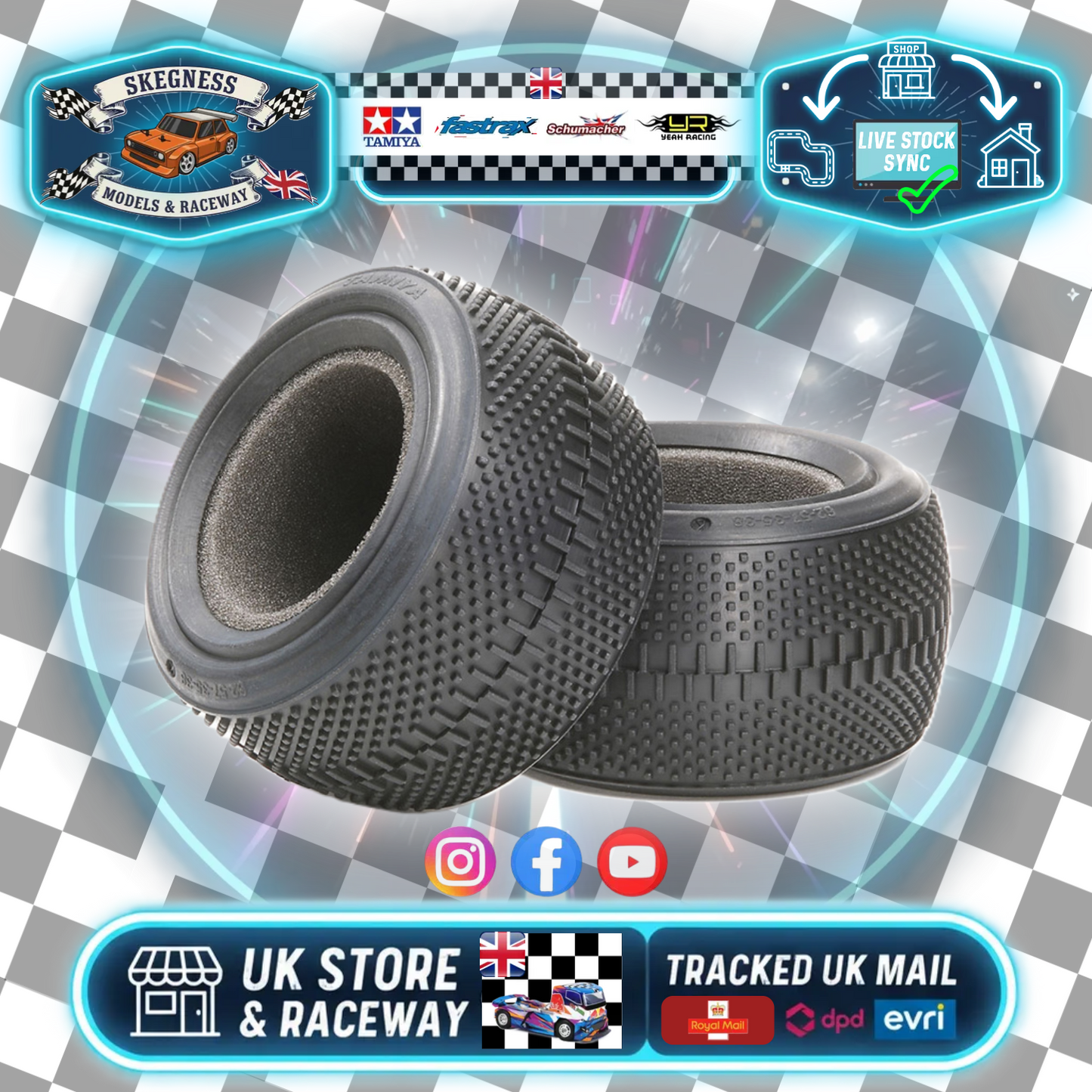 Tamiya - Buggy Tyres & Inserts - RC REAR DUAL BLOCK TIRES K - 54186 (Fits any 2.2inch Buggy Wheel)