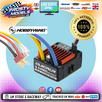HOBBYWING - QUICRUN - WP1060 - 1/10 RC BRUSHED ESC - SBEC T PLUG (DEANS) (60AMP) HW30120060028 (TT01E EURO TRUCK STOCK SPEC)