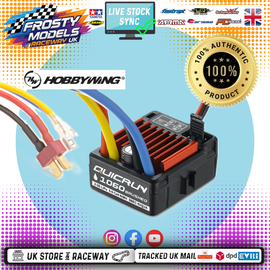 HOBBYWING - QUICRUN - WP1060 - 1/10 RC BRUSHED ESC - SBEC T PLUG (DEANS) (60AMP) HW30120060028 (TT01E EURO TRUCK STOCK SPEC)