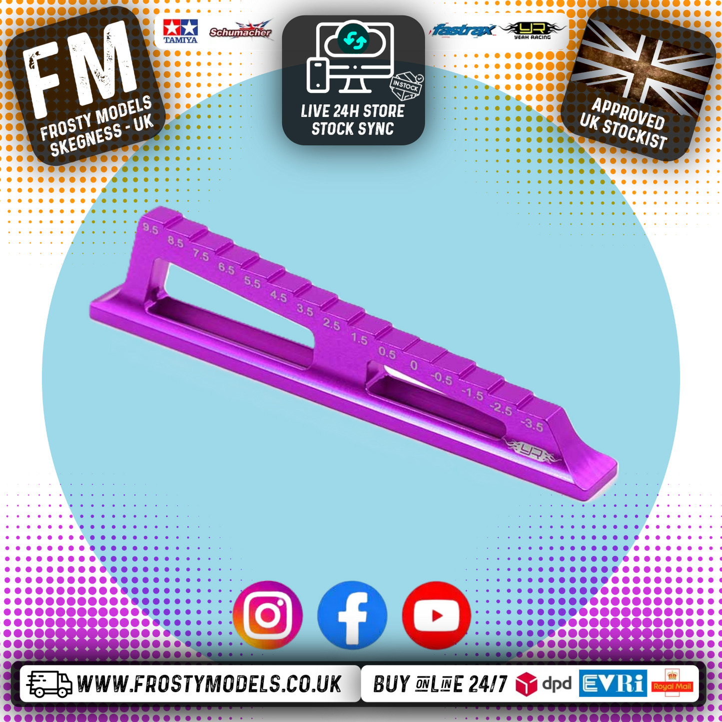 Yeah Racing - 1/10th Car/Buggy Chassis Droop Gauge 1mm increment (-3.5 to 9.5mm) Pink - YT-0071HPK