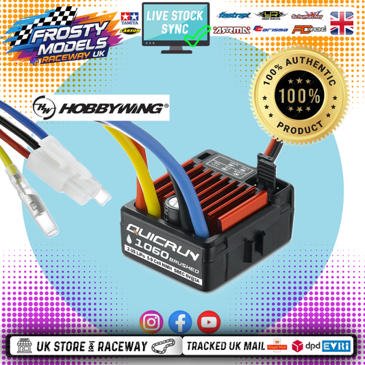 HOBBYWING - QUICRUN - WP1060 - 1/10 RC BRUSHED ESC - TAMIYA PLUG (60AMP) HW30120060007 (TT01E EURO TRUCK STOCK SPEC)