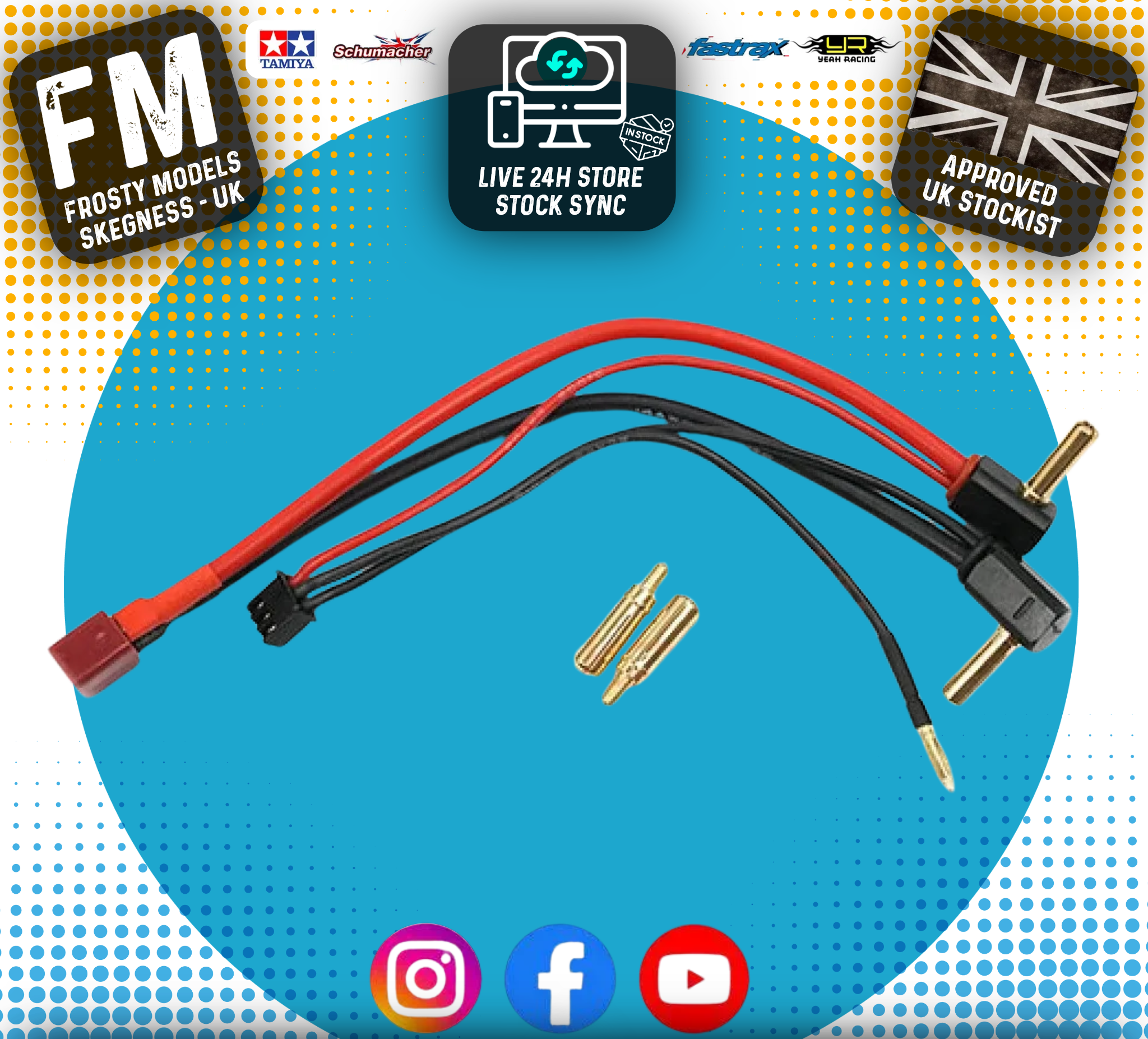 Yeah Racing - 4mm & 5mm Right Angle - Battery Balance Charge Cable w/ Deans Plug - WPT-0130 (Perfect for Euro Truck body Clearance)