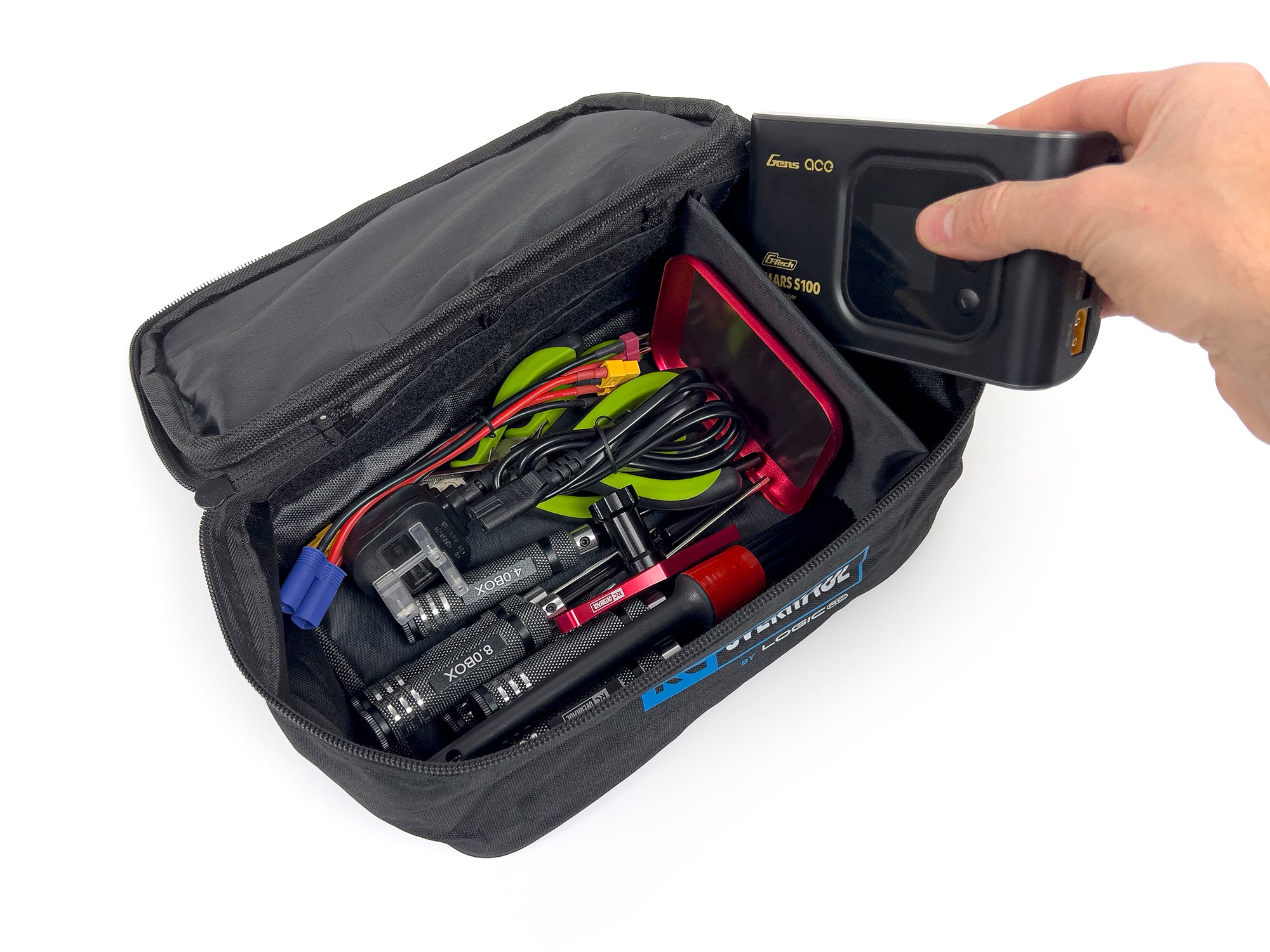 RC OVERHAUL -  CHARGER / TOOLS / RADIO CARRY BAG w/Compartments (25 x 15 x 10cm) (Fits into Hauler Bag- tools not included)