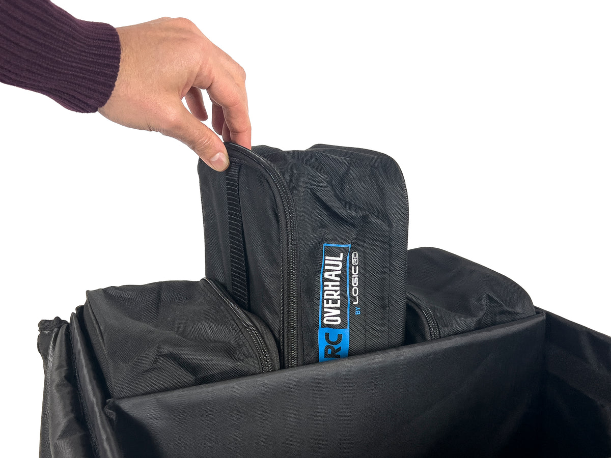 RC OVERHAUL -  CHARGER / TOOLS / RADIO CARRY BAG w/Compartments (25 x 15 x 10cm) (Fits into Hauler Bag- tools not included)
