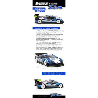 BLITZ -  TCN 190mm 0.7 STD Thickness - 1/10 Clean Lexan Touring Car Race Body - 60230-07