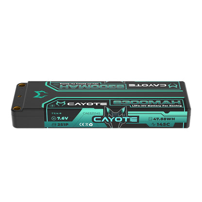 CAYOTE - LiPo 6300mAhHV Stick 7.6v 2S - Low Profile, 18.4mm Thick, 226g, 5mm Bullets - CA632S145