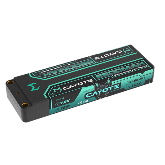 CAYOTE - LiPo 6800mAh HV Stick 7.6v 2S - Low Profile 19.7mm Thick, 249g, 5mm Bullets - CA682S145