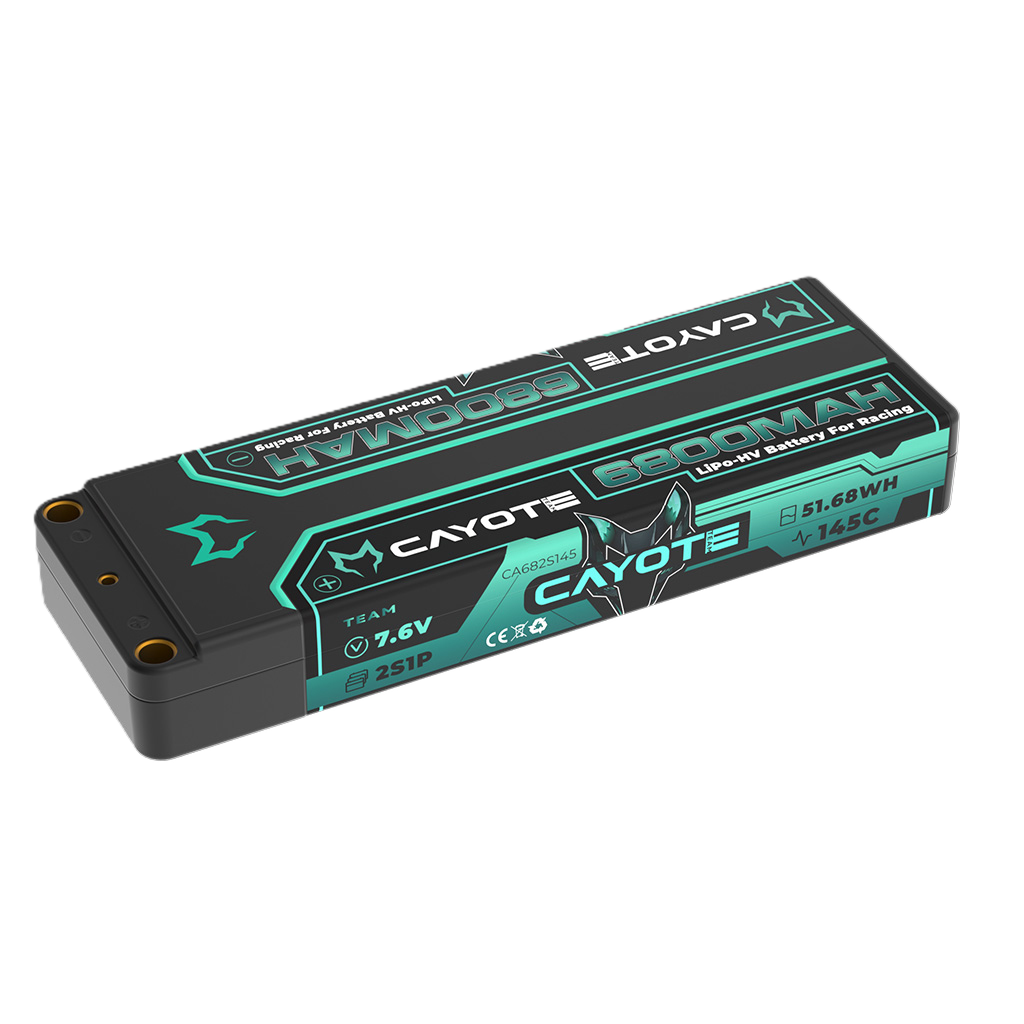 CAYOTE - LiPo 6800mAh HV Stick 7.6v 2S - Low Profile 19.7mm Thick, 249g, 5mm Bullets  - CA682S145