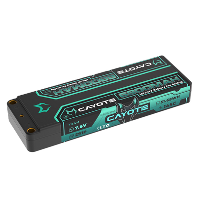 CAYOTE - LiPo 6800mAh HV Stick 7.6v 2S - Low Profile 19.7mm Thick, 249g, 5mm Bullets  - CA682S145