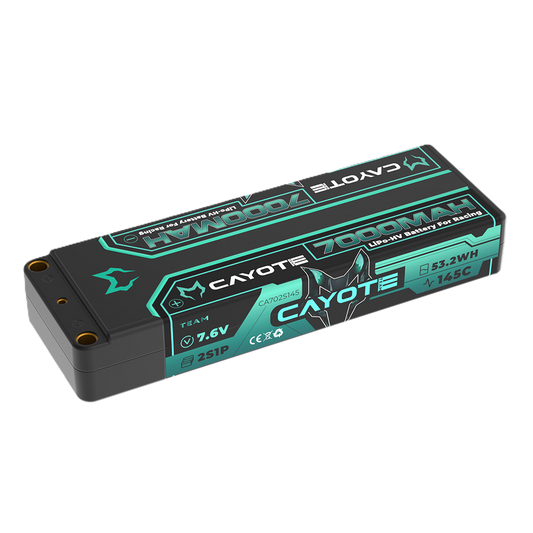 CAYOTE - LiPo 7000mAhHV Stick 7.6v 2S - Low Profile, 22mm Thick, 274g, 5mm Bullets - CA702S145