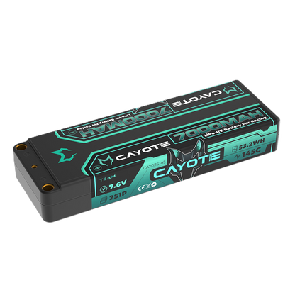 CAYOTE - LiPo 7000mAhHV Stick 7.6v 2S - Low Profile, 22mm Thick, 274g, 5mm Bullets  -  CA702S145