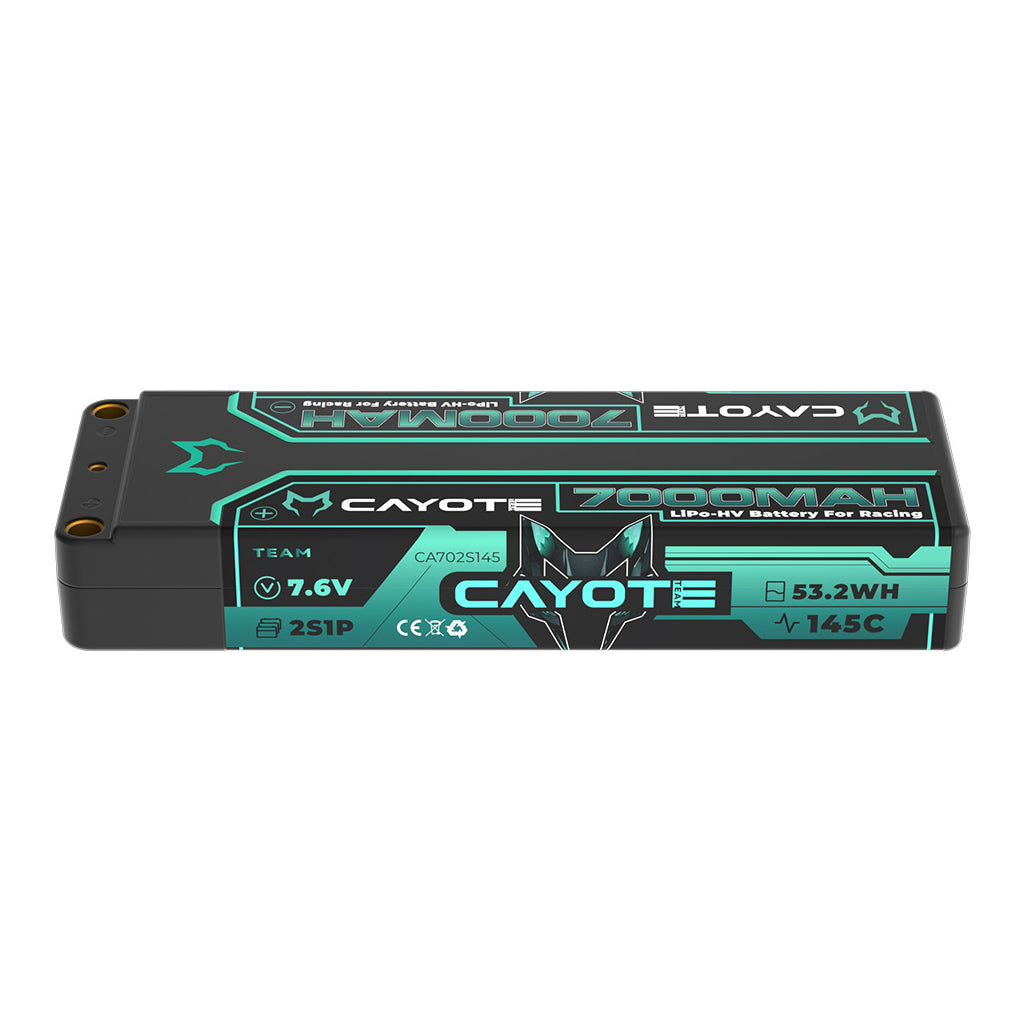 CAYOTE - LiPo 7000mAhHV Stick 7.6v 2S - Low Profile, 22mm Thick, 274g, 5mm Bullets  -  CA702S145