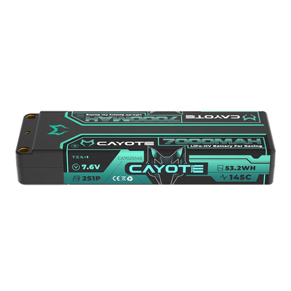 CAYOTE - LiPo 7000mAhHV Stick 7.6v 2S - Low Profile, 22mm Thick, 274g, 5mm Bullets  -  CA702S145