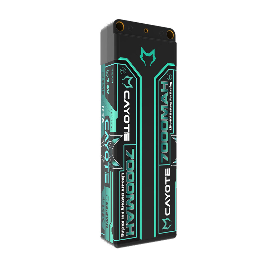 CAYOTE - LiPo 7000mAhHV Stick 7.6v 2S - Low Profile, 22mm Thick, 274g, 5mm Bullets  -  CA702S145