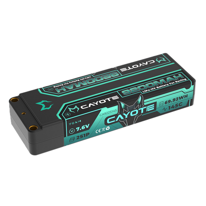 CAYOTE - LiPo 9200mAhHV Stick 7.6v 2S - High Capacity, 24.9mm Thick, 319g, 5mm Bullets  - CA922S145