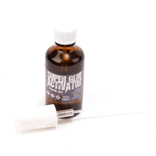 Core RC - Super Glue Activator 50ml - Glass Bottle +Atomiser (For Rubber & Foam Tires) CR867