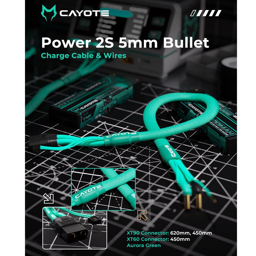 CAYOTE - 45cm Long - 2S Balance Charge Cable XT90 to 5mm Battery Bullets & 2mm Balance - CYECW02