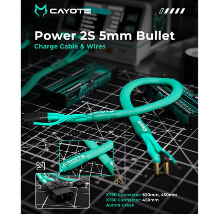 CAYOTE - 45cm Long - 2S Balance Charge Cable XT90 to 5mm Battery Bullets & 2mm Balance - CYECW02