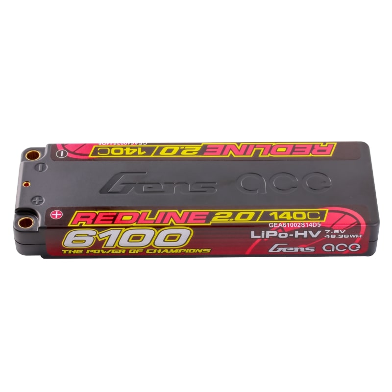 GensAce - Redline 2.0 Low Prof 2S HV Lipo Battery 7.6V 140C 6100mah (139x47x18.5mm) 226g - GEA61002S14D5