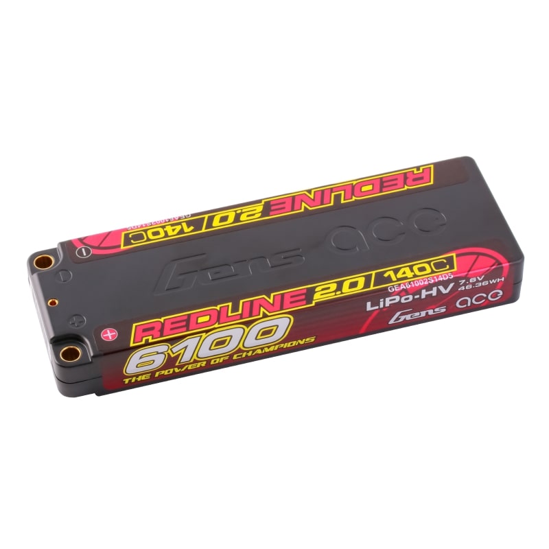 GensAce - Redline 2.0 Low Prof 2S HV Lipo Battery 7.6V 140C 6100mah (139x47x18.5mm) 226g - GEA61002S14D5