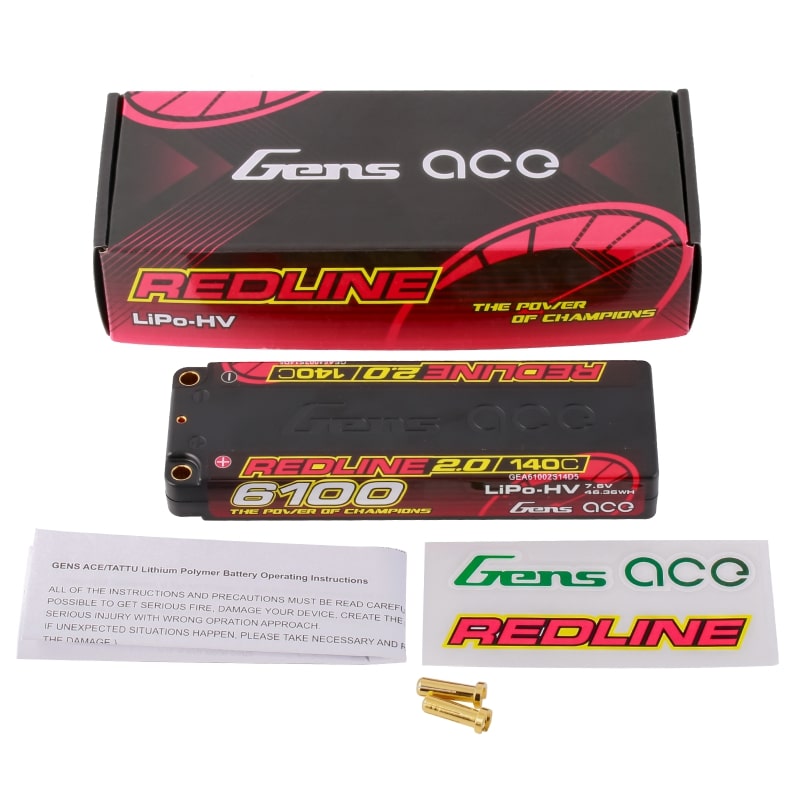 GensAce - Redline 2.0 Low Prof 2S HV Lipo Battery 7.6V 140C 6100mah (139x47x18.5mm) 226g - GEA61002S14D5