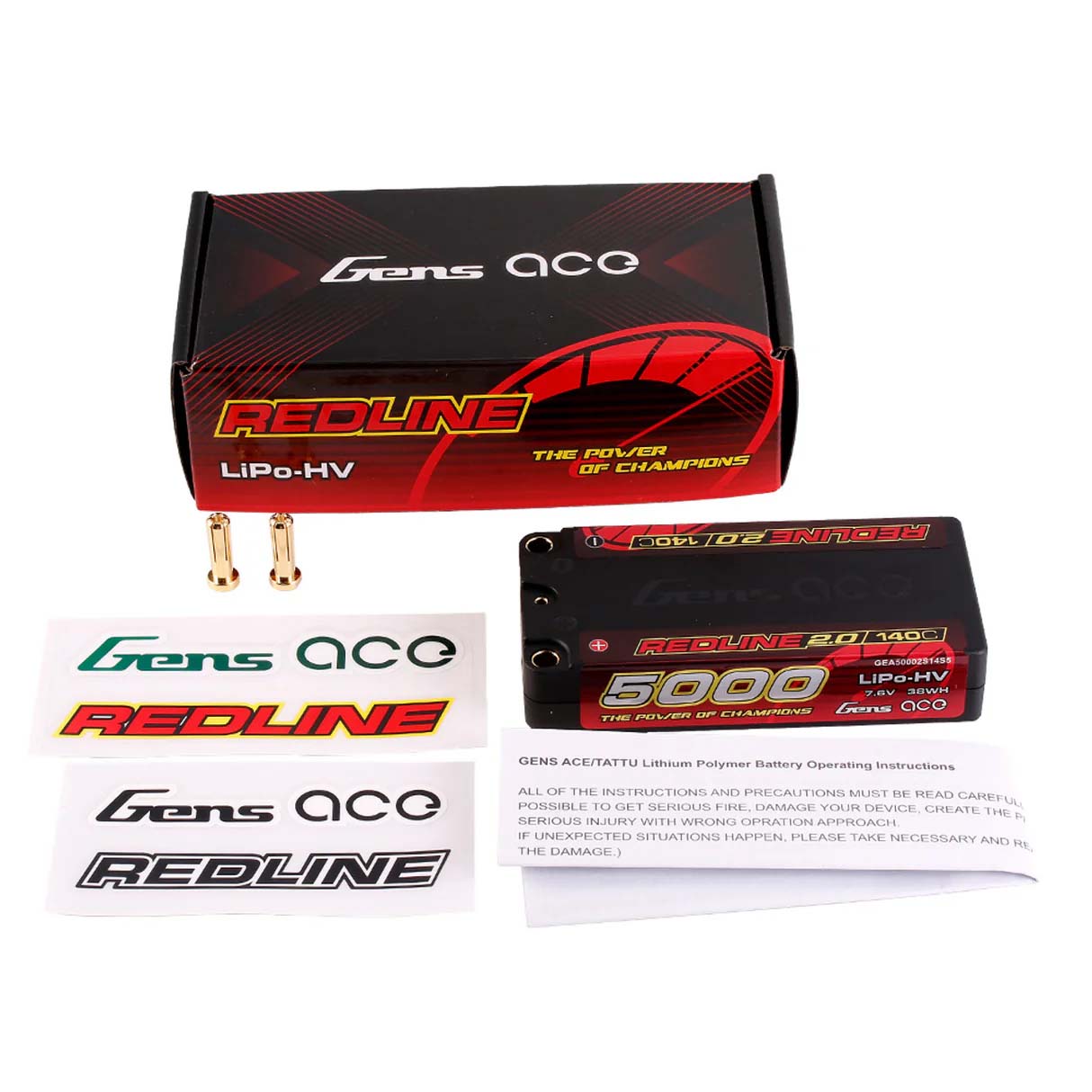 GensAce - Redline 2.0 Shorty 2S HV 7.6V Lipo Battery 140C 5000mah (97x47x20mm) 179g - GEA50002S14S5