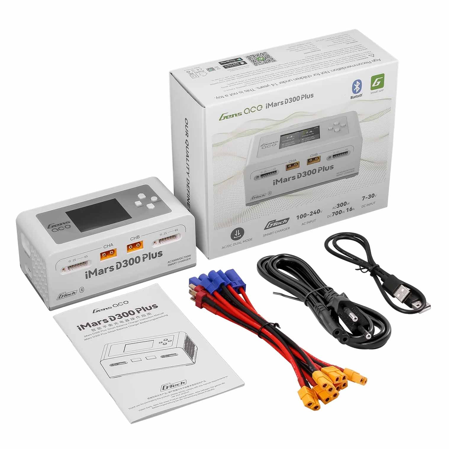 GensAce - Lipo LiHV RC Battery Charger iMars D300 PLUS Dual Channel (UK) White - GEA300WPLUS-WUK