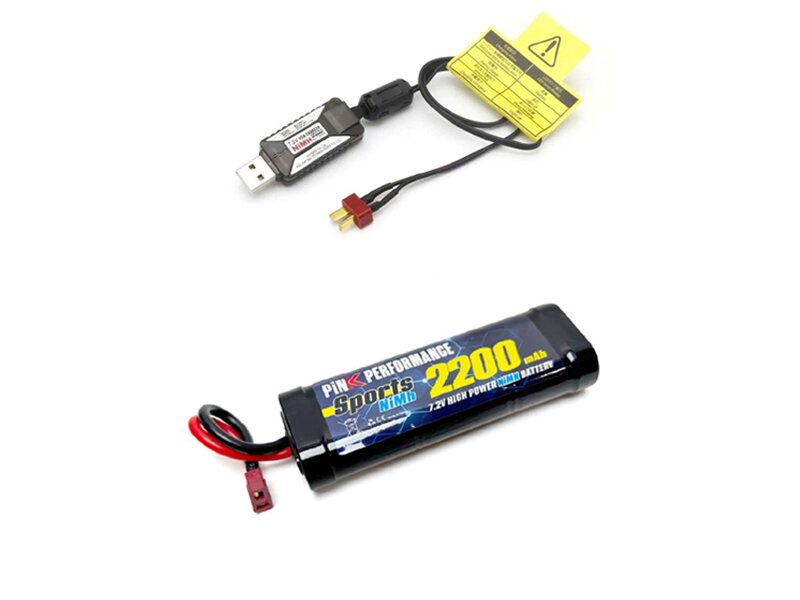 Pink Performance - 1/10 COMBO RC Charger USB 1A - Deans Battery 7.2V 2200mah Battery (72204+PP2-2200D) - K.72204-2200